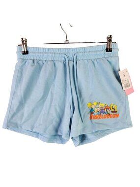 Womens Nickelodeon Blue Graphic Pull On Sweat Shorts Drawstring 4" Inseam Size S
